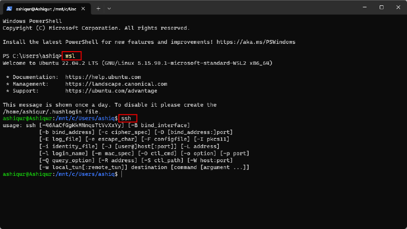WSL SSH in Powershell
