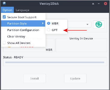 select gpt partition style