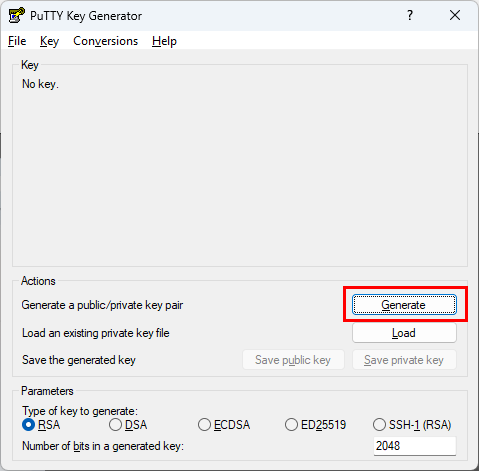 Generate ssh key pair in PuTTYgen
