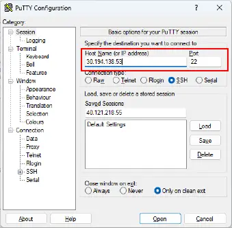 Enter Host name in putty