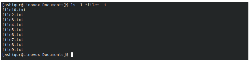 filtering output in ls command