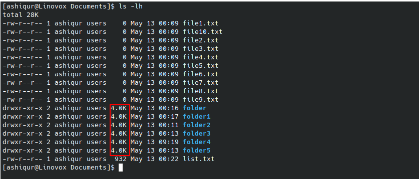 list file in human readable format ls commad