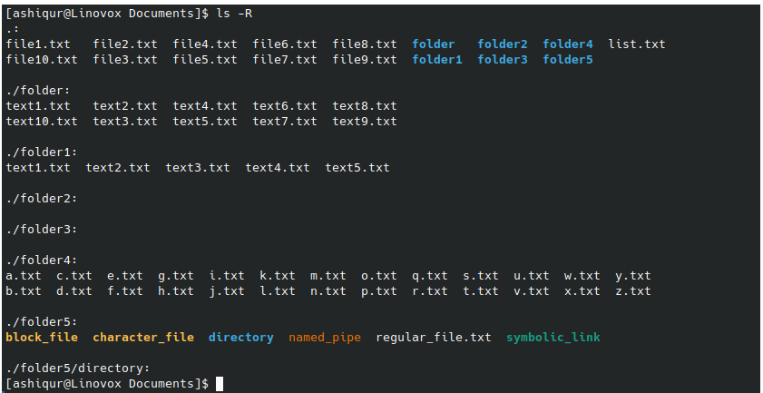 ls command recursive output