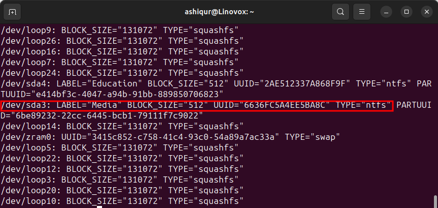 Finding UUID NTFS Filesystem